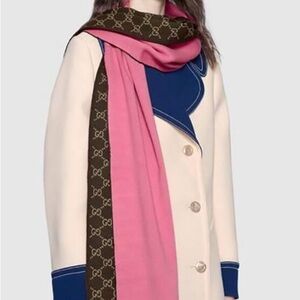 Gucci Pink and Brown Logo Scarf 13.75x70.75”